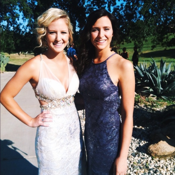 Formal Lace Gown - Backless Gunmetal Gray - Picture 2 of 4